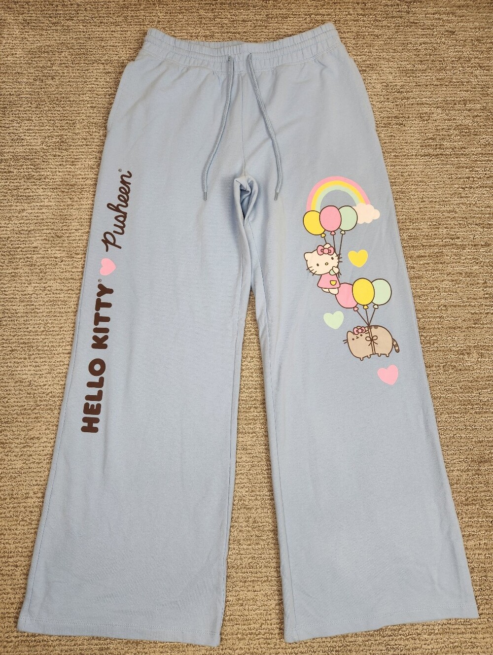 Hello Kitty Pusheen Wide Leg Lounge Pant Womens M Light Blue Pajama Sweatpant